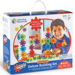 Children's gears and cogs construction kit with plastic pieces that work vertically and horizontally