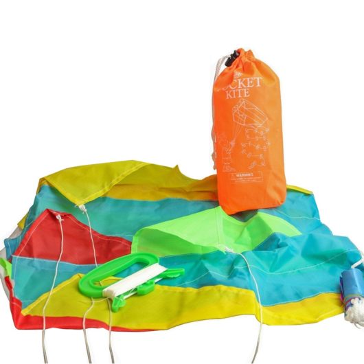 opened kite with orange bag, Pocket Kite In A Bag