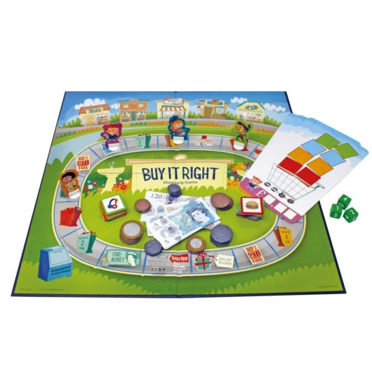 Contents of Learning Resources Buy It Right Shopping Board Game