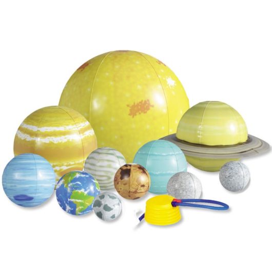 Inflated contents and foot pump from the Learning Resources Giant Inflatable Solar System