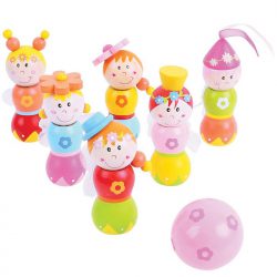 Mini fairy themed bowling game with 6 colourful wooden pins and ball