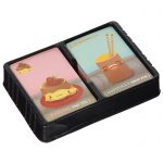 Cards and card tray from the Gamewright Sushi Go Card Game in a Tin