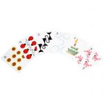 An example of the numbered cards, sunflowers, ladybugs, black cats, moons and poodles, all from the Sleeping Queens game