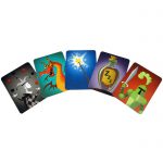 The joker, dragon, magic wand, sleeping potion and knight card from Sleeping Queens