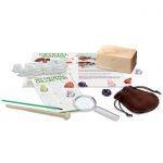 Contents and leather pouch from 4M Kidzlabs Crystal Mining Digging Kit
