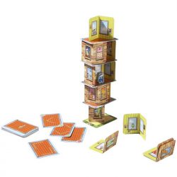 Puzzle cards and tower from the Haba Rhino Hero Card Game