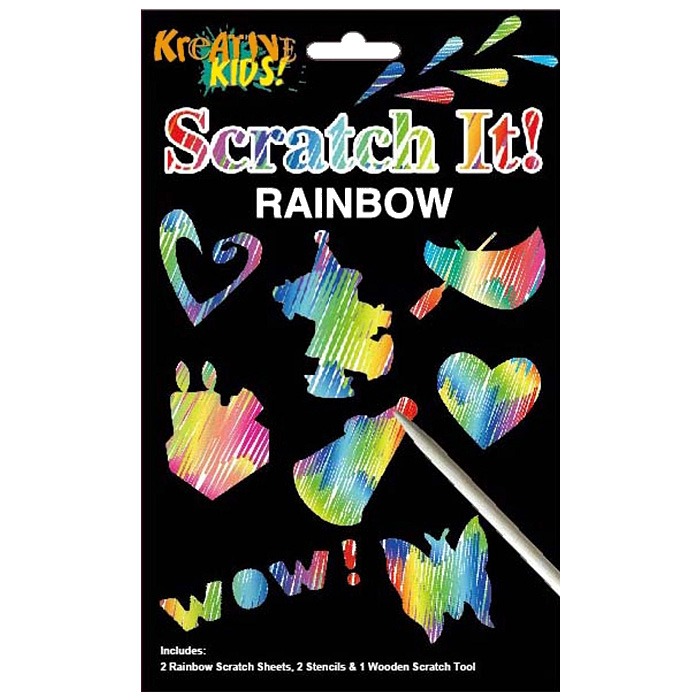 Mini scratch it kit with 2 rainbow scratch sheets and wooden stylus