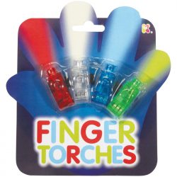 Set of 4 bright LED finger torches with on off switches and non replaceable batteries