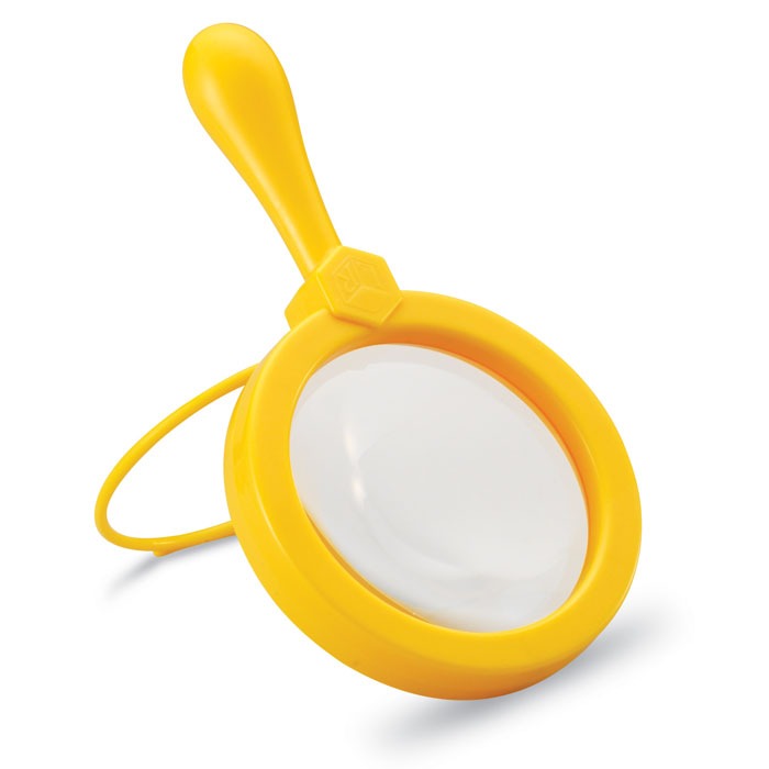 Colourful children's magnifier with 4.5x magnification and stand for hands free viewing