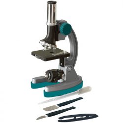 Children's battery powered scientific microscope with 50x to 600x magnification and accessories