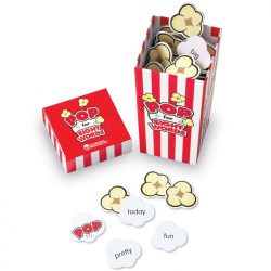 Popcorn themed sight word game for young children covering over 90 most frequently used words