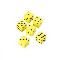 Set of 6 yellow foam dot dice for quiet play in the home or classroom