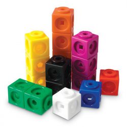 Snap together Math Link Cubes set with 100 multilink cubes in 10 different colours