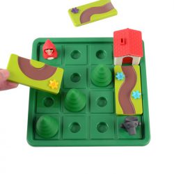 Board and some puzzle pieces of the Smart Games Little Red Riding Hood Deluxe Logic Puzzle