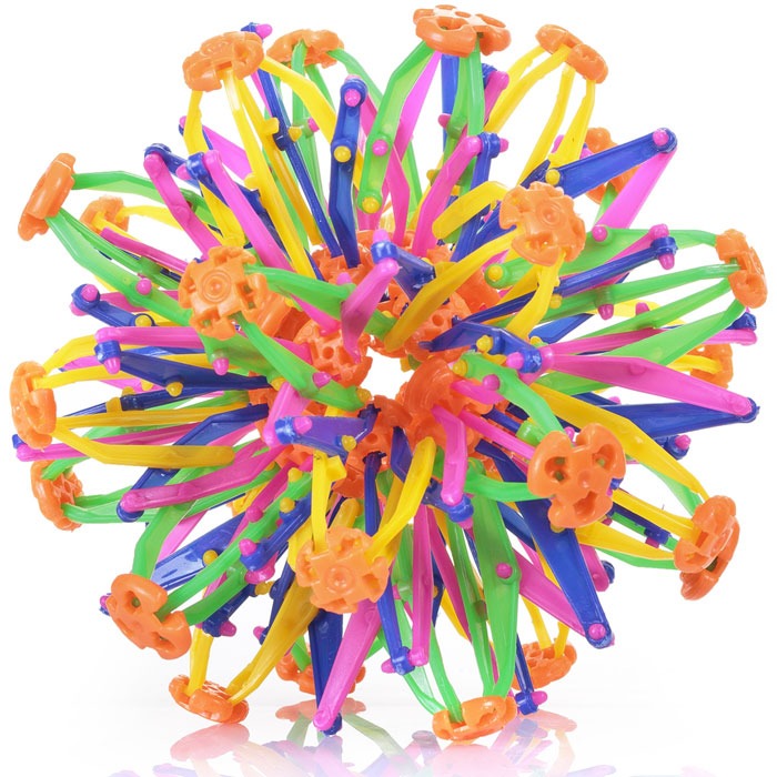 Expanding ball playground toy with a colourful web of joints that expand from 18cm to 31cm