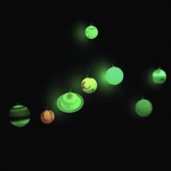Planets from the University Games Glow In The Dark 3D Planets in a Tube hung and glowing in the dark