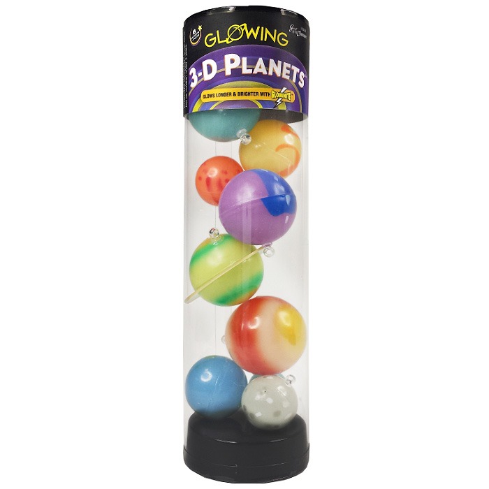 Mini glow in the dark planets solar system toy with hanging string