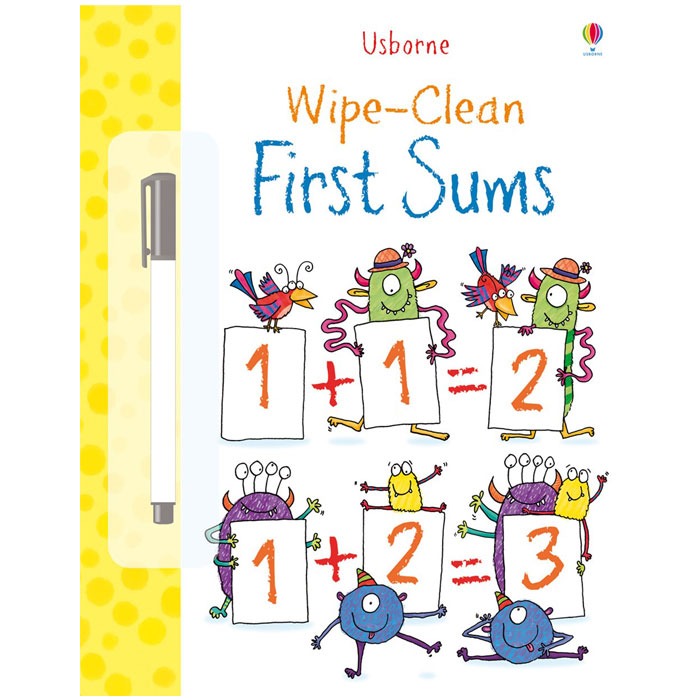 Children's first sums maths activity book with 22 reusable pages of number activities