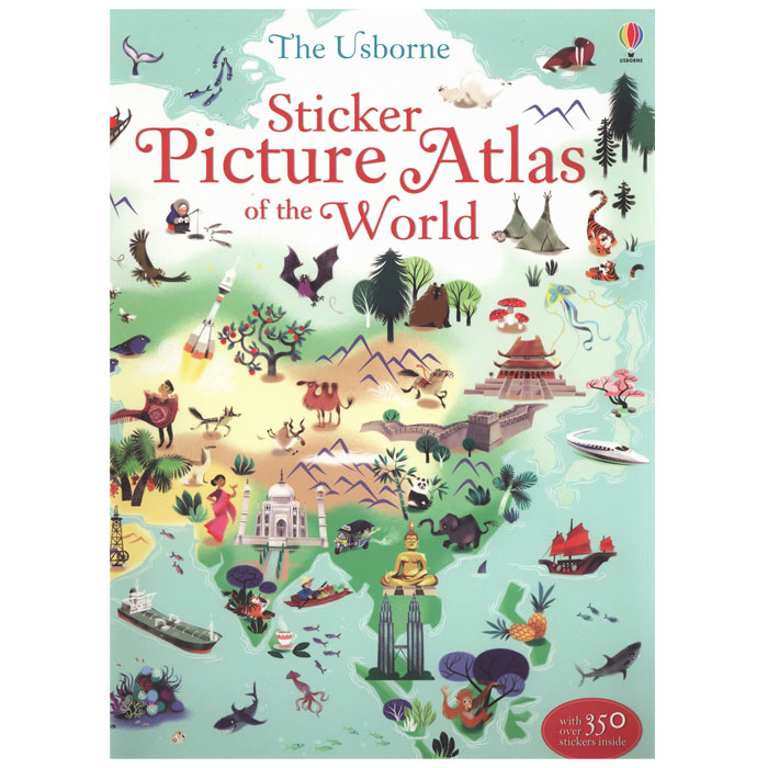 Children's world atlas sticker book with over 350 stickers quizzes and facts