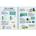 2 pages from the Usborne Coding for Beginners Using Scratch Book