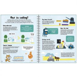 2 pages from the Usborne Coding for Beginners Using Scratch Book
