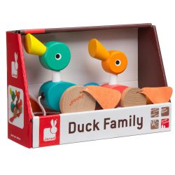 Wooden pull along duck toy that moves as it's pulled