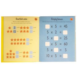 2 page view on 5 times Tables from the Usborne Times Tables Practice Pad