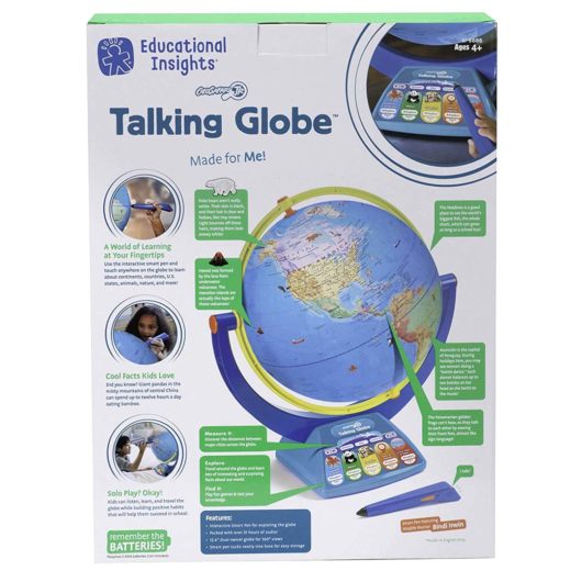 Back of the box for the GeoSafari Jr Talking Globe