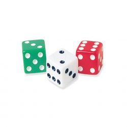 Showing the three colours of dice avaliable