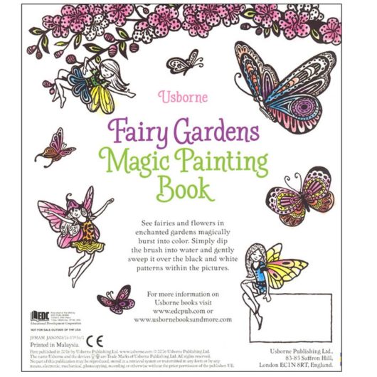 Back cover of the Usborne Fairy Gardens Magic Painting Book