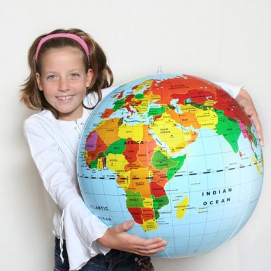 Throw, bounce and play with this blow up inflatable globe!