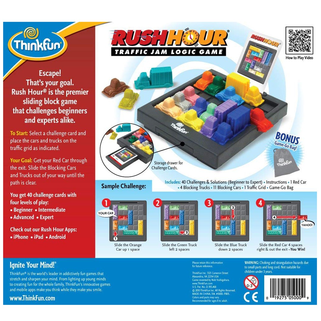 ThinkFun Rush Hour 76369 - Gioco Di Logica In Versione Da Viaggio, 30 Sfide Da Principiante A Esperto, Per 1 Giocatore, Età 6+
